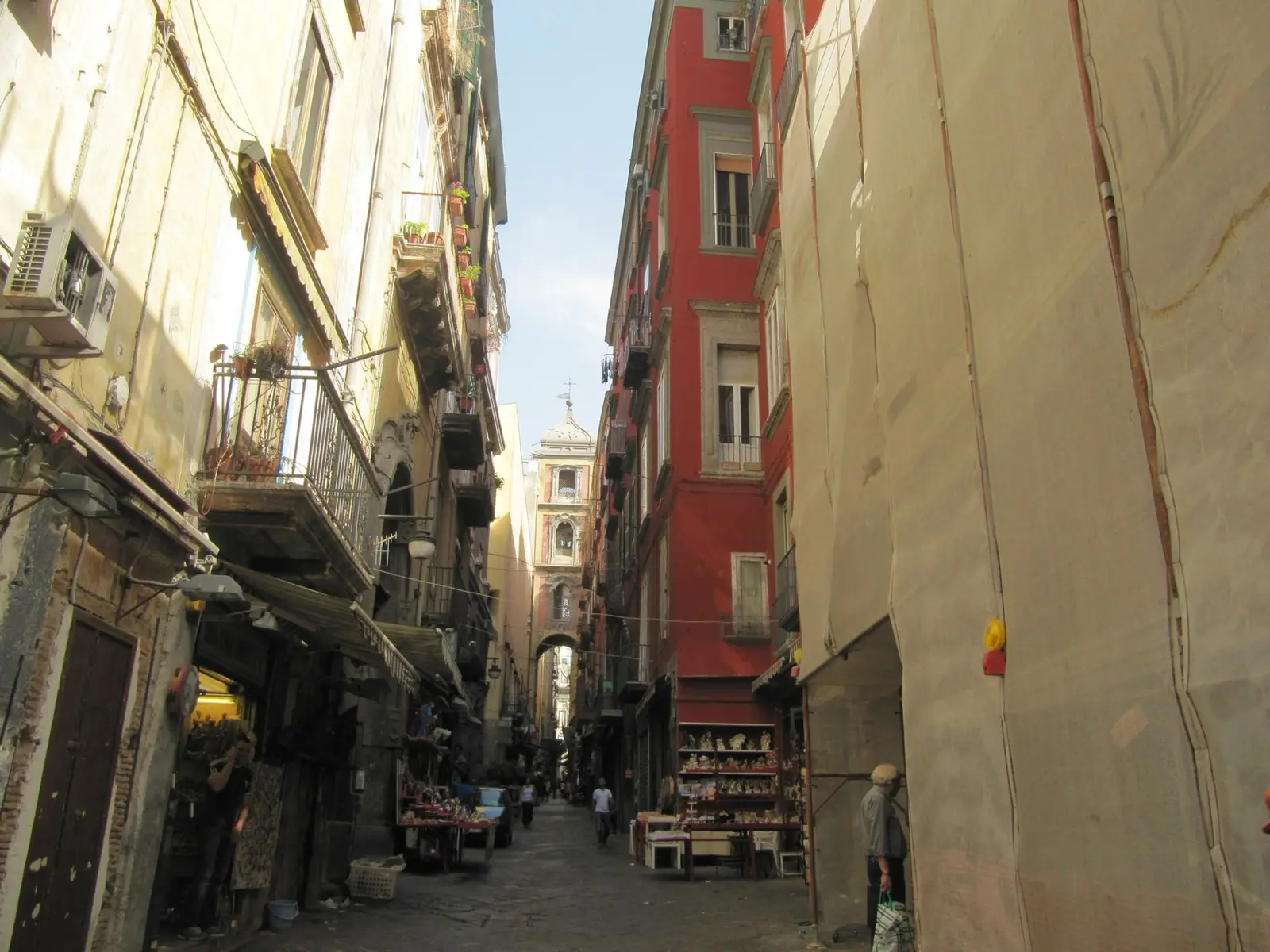 Via San Gregorio Armeno with its nativity workshops and the bell tower beyond